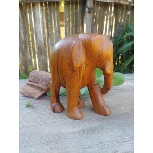 Vintage Hardwood Elephant // Decorative Wood Figurine
